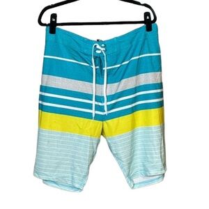 Old Navy | Men’s Striped Swim Trunks in White Blue Yellow Size 44